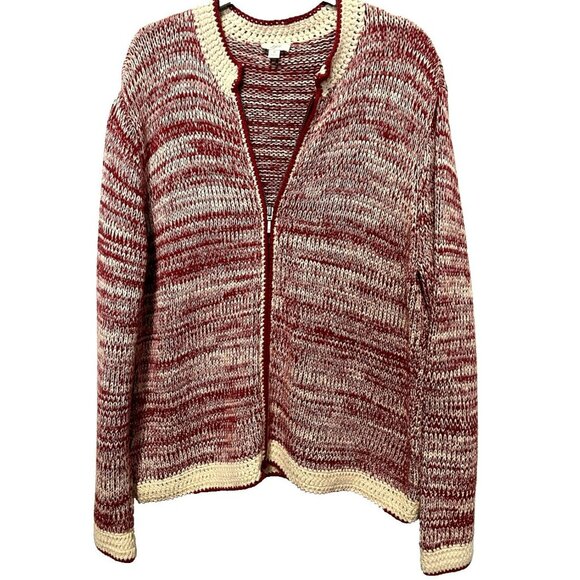 J. Jill Sweaters - J.Jill‎ Cardigan M Women's Sweater Red Full Zip Warm Crochet Knit Cotton